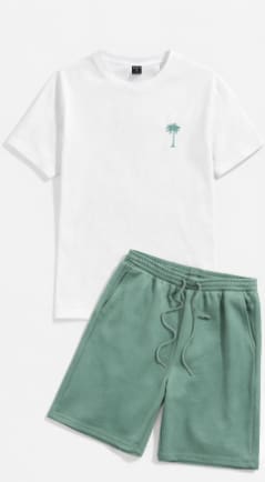Boys White T-Shirt & Sage Green Shorts Set – Casual Summer Two Piece Outfit for Ages 14-15 – Soft Relaxed Everyday Wear