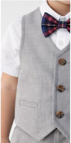 Boys Grey Vest, Shorts & Bow Tie Set – Formal Kids 3 Piece Outfit – Elegant Party & Occasion Wear