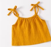 Girls Mustard Tie Strap Top & Distressed Denim Shorts Set – 2 Piece Summer Casual Outfit