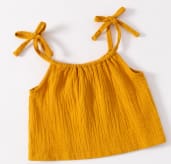 Girls Mustard Tie Strap Top & Distressed Denim Shorts Set – 2 Piece Summer Casual Outfit