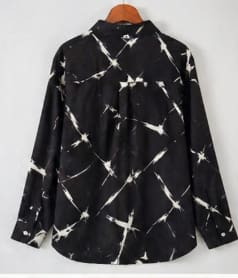 Women's Abstract Printed Button Front Shirt – Black Long Sleeve Collared Blouse – Relaxed Fit Casual Statement Top