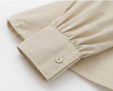 Women's Beige Button Front Utility Shirt – Long Sleeve Collared Pocket Blouse