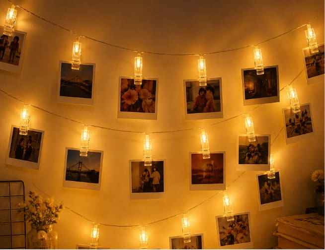 LED Photo Clip String Lights 3M – Warm Light Decorative Hanging Lights for Room & Wall Decor