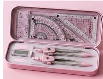 7PCS Geometry Set – Pink Ruler & Compass Set for Students – Complete Drawing Tools Kit