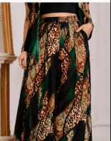 Women’s Plus Size Printed Kimono Set – Green Black Leopard Pattern Open Front Cardigan with Wide Leg Pants