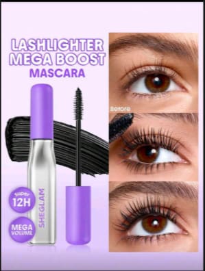 SHEGLAM Lashlighter Mega Boost Mascara – Black Volumizing Mascara – 12H Lash Lift & Definition