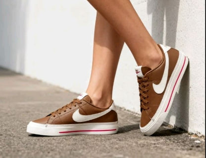 Nike Court Legacy Low-Top Sneakers for Men and Women, Brown and White Casual Lace-Up Shoes