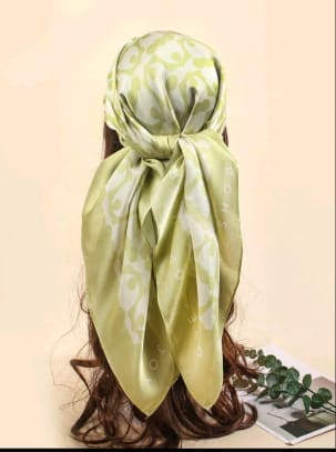 Light Green Floral Satin Hair Scarf for Women, Square Bandana Head Wrap