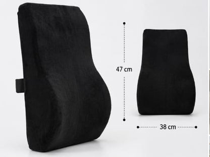 Long Lumbar Memory Foam Cushion with Cotton Cover – Black Back Support Cushion 47 x 38 cm