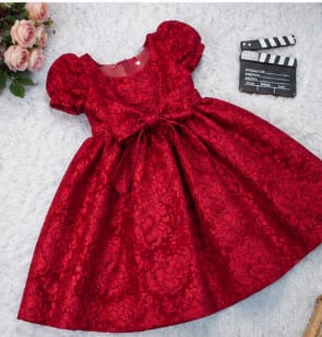 Baby Girls Red Floral Jacquard Party Dress