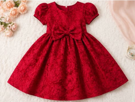 Baby Girls Red Floral Jacquard Party Dress