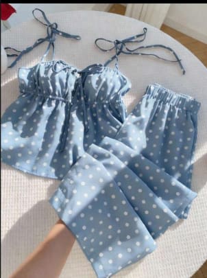 Women’s Blue Polka Dot Cami Top and Wide Leg Pants Set