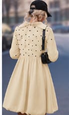 Women’s Cream Polka Dot Long Sleeve Mini Dress with Collar