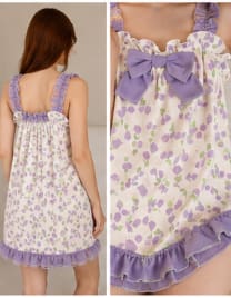 Women’s Cream Floral Ruffle Cami Pajama Set with Bow Detail