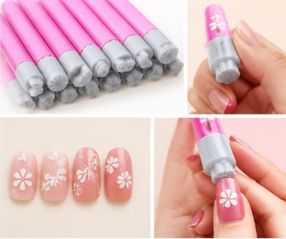 Nail Art Stamp Pen Set with Flower and Pattern Designs