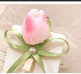 Pink Tulip Ribbon Hair Clips Set with Pearl Detail