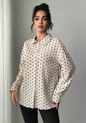 Women’s Apricot Polka Dot Button Down Shirt
