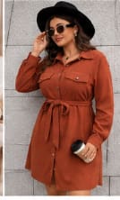 Women’s Plus Size Rust Belted Button Down Shirt Dress