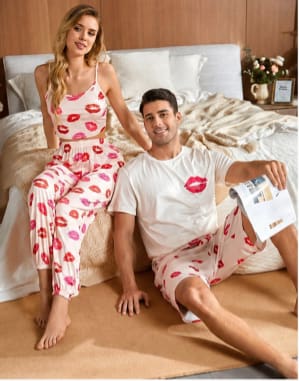 Couples White Lip Print Matching Pajama Set