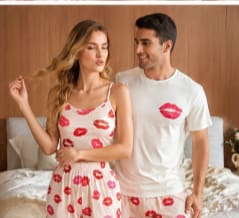 Couples White Lip Print Matching Pajama Set