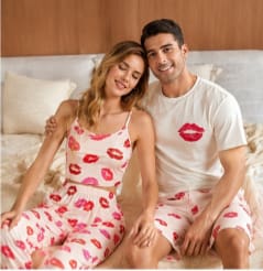 Couples White Lip Print Matching Pajama Set