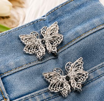Silver Butterfly Waist Button Extender for Jeans – Decorative Adjustable Pants Buckle Pin