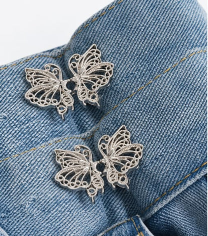 Silver Butterfly Waist Button Extender for Jeans – Decorative Adjustable Pants Buckle Pin