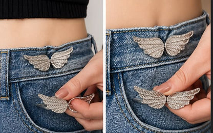 Gold Angel Wings Waist Button Extender for Jeans – Adjustable Metal Pants Buckle Pin