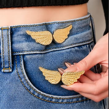 Gold Angel Wings Waist Button Extender for Jeans – Adjustable Metal Pants Buckle Pin