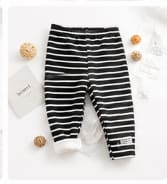 Kids’ Black and White Striped Leggings – Soft Stretch Casual Full Length Pants