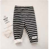 Kids’ Black and White Striped Leggings – Soft Stretch Casual Full Length Pants