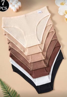 Women’s 7 Pack Ribbed Brief Panties – Multicolor Soft Stretch Everyday Underwear Set