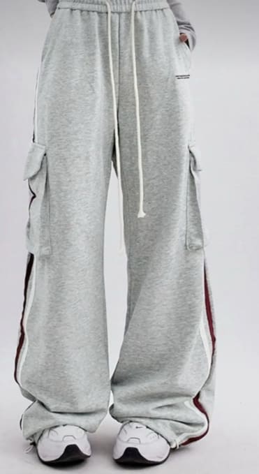 Women’s Grey Wide Leg Cargo Sweatpants – Trendyol Loose Fit Jogger Pants with Side Pockets