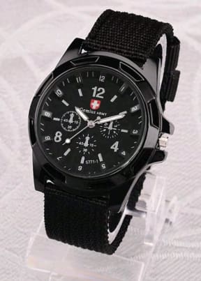Men’s Black Fabric Strap Military Style Watch – Casual Sport Analog Wrist Watch