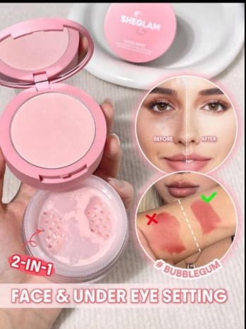 SHEGLAM 2-in-1 Face & Under Eye Setting Powder – Bubblegum, Soft Pink Blurring Makeup Powder