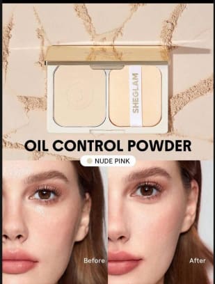 SHEGLAM Oil Control Powder – Nude Pink, Matte Face Powder Compact for Shine Control
