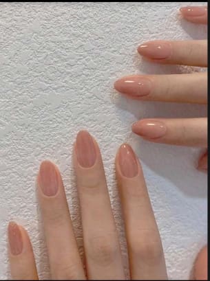 Glossy Nude Almond Press-On Nails, Elegant Natural Pink False Nail Set