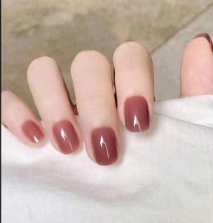 Glossy Rose Brown Short Square Press-On Nails, Elegant Full Cover False Nail Set