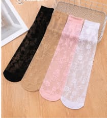 Girls Lace Knee-High Socks – Floral Sheer Socks Size 11–14