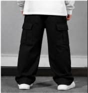 Boys Black Cargo Pants – Casual Wide Leg Pants Age 4 Years