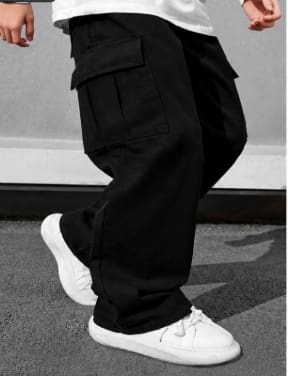 Boys Black Cargo Pants – Casual Wide Leg Pants Age 4 Years