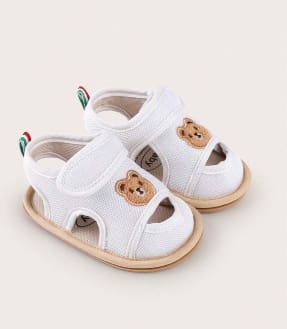 SHEIN Baby White Bear Patch Sandals – Soft Sole Open Toe Summer Shoes, SHEIN Fast Delivery in 5 Days
