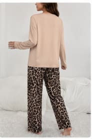 SHEIN Women’s Beige Leopard Print Pajama Set – Long Sleeve Sleepwear Top & Pants, SHEIN Fast Delivery in 5 Days
