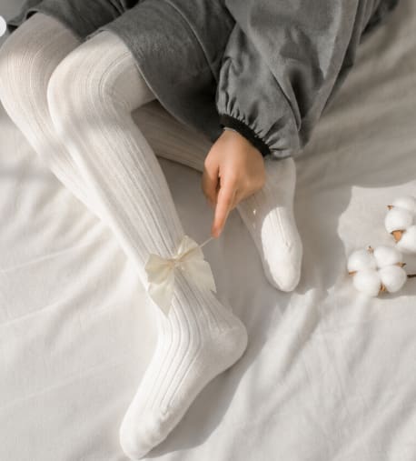 SHEIN Baby White Ribbed Bow Tights – Full Length Soft Stockings, SHEIN Fast Delivery in 5 Days