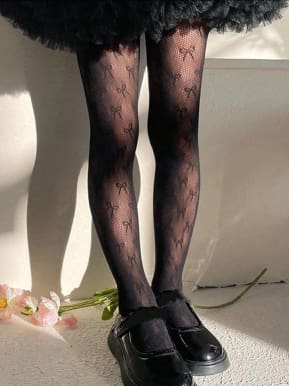 SHEIN Girls Black Sheer Bow Pattern Tights – Cute Mesh Stockings, SHEIN Fast Delivery in 5 Days