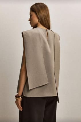 SHEIN Women’s Apricot Sleeveless Asymmetric Belted Top – Elegant Structured Top, SHEIN Fast Delivery in 5 Days