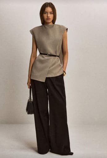 SHEIN Women’s Apricot Sleeveless Asymmetric Belted Top – Elegant Structured Top, SHEIN Fast Delivery in 5 Days