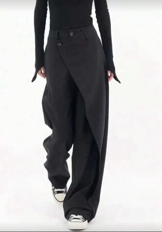 SHEIN Women’s Black Asymmetric Wrap Wide Leg Pants – Button Waist Palazzo Pants, SHEIN Fast Delivery in 5 Days
