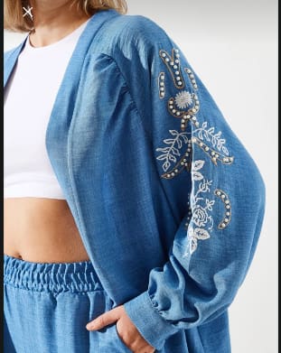 SHEIN Women’s Embroidered Sleeve Co-Ord Set – Oversized Shirt & Wide Leg Pants,