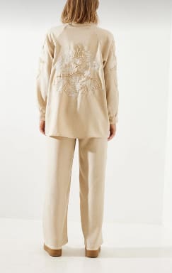 SHEIN Women’s Embroidered Sleeve Co-Ord Set – Oversized Shirt & Wide Leg Pants,